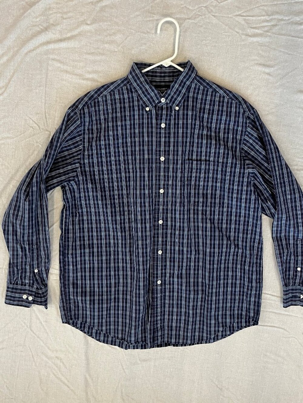 Roundtree & Yorke Shirt Mens Blue/Black Plaid Long Sleeve Button 100% Cotton  LG